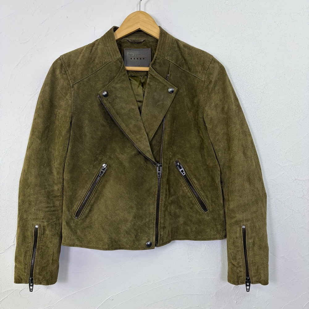 BLANKNYC Suede Moto Jacket Women Small Olive Green $448 Revolve Leather Biker